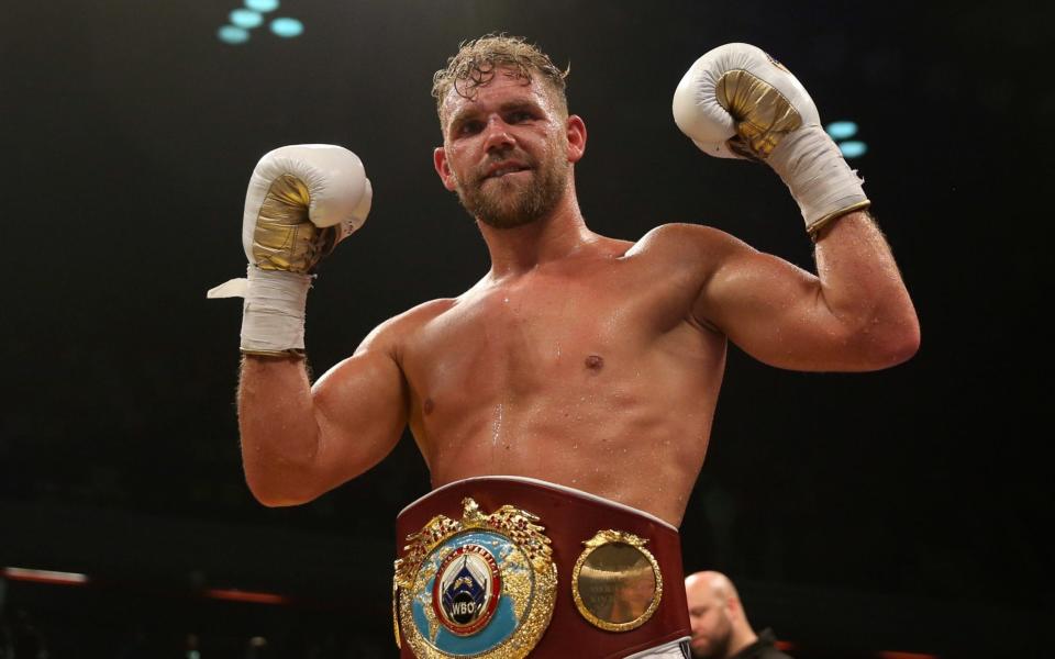  Billy Joe Saunders celebrates beating Willie Monroe Jnr in the WBO World Middleweight Championship bout at the Copper Box Arena, London. PRESS ASSOCIATION Photo. Issue date: Thursday May 16, 2019. Billy Joe Saunders is fighting for the vacant WBO super-middleweight title this weekend, determined to make a statement to his rivals in the divisio - PA/ Scott Heavey