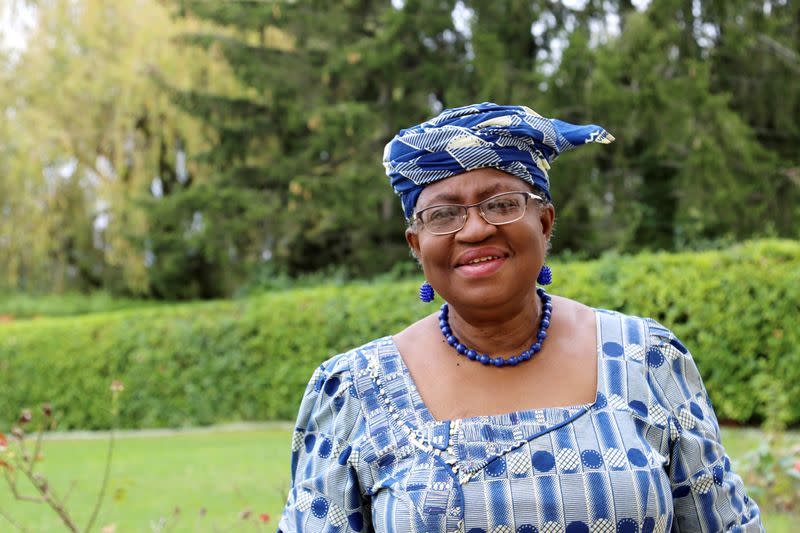 FILE PHOTO: Okonjo-Iweala poses outside a Nigerian diplomatic residence in Chambesy