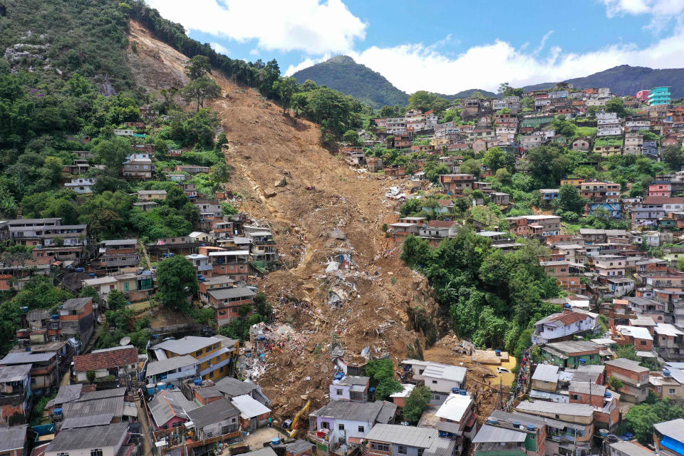 Image: Aerial view after a mudslide in Petropolis, Brazil on Feb. 17, 2022 during the second day of rescue operations. (Carl de Souza / AFP - Getty Images)