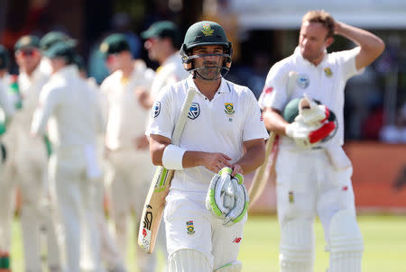 Cricket - South Africa vs Australia - Second Test - St George's Park, Port Elizabeth, South Africa - March 10, 2018. South AfricaÕs Dean Elgar leaves the field after being dismissed. REUTERS/Mike Hutchings