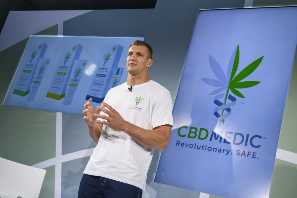 Former New England Patriots tight end Rob Gronkowski has become an advocate for CBD use. (AP/Corey Sipkin)