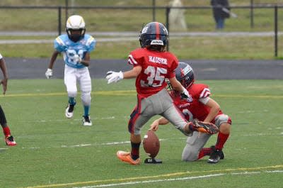 Nolan Hauser started kicking in 2015. He played kicker, quarterback, running back, wide receiver and safety for the 10- and 11-year-old Lake Norman Giants.