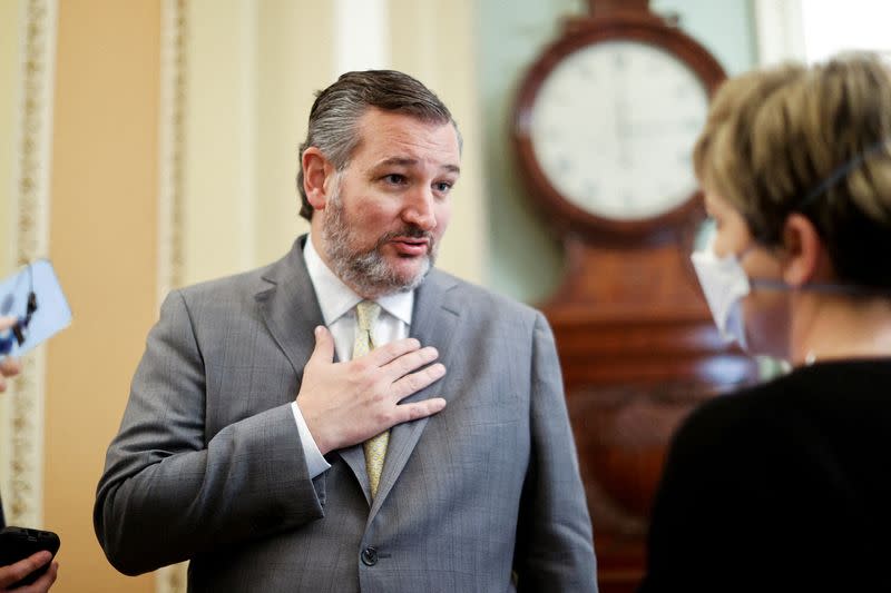 FILE PHOTO: U.S. Senator Cruz talks to reporters at the U.S. Capitol in Washington