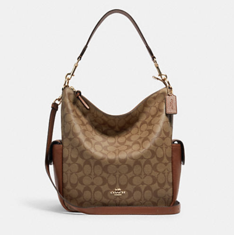 brown leather coach Pennie Shoulder Bag in Signature Canvas