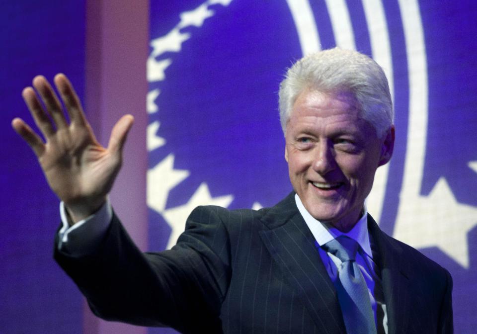 FILE - In this Sept. 23, 2012 file photo, former U.S. President Bill Clinton waves to the audience as he opens the Clinton Global Initiative, in New York. Clinton is one of the world's leading celebrity contributor's to charity. (AP Photo/Mark Lennihan, File)