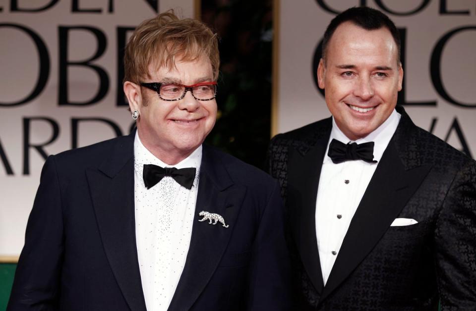 Kevin Spacey spoke of the support Elton John and his husband David Furnish (pictured) offered as he faces trials on allegations of sexual assault. (Copyright 2024 The Associated Press. All rights reserved.)