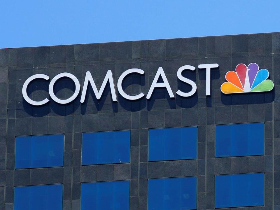 The Comcast NBC logo is shown on a building in Los Angeles (Reuters)