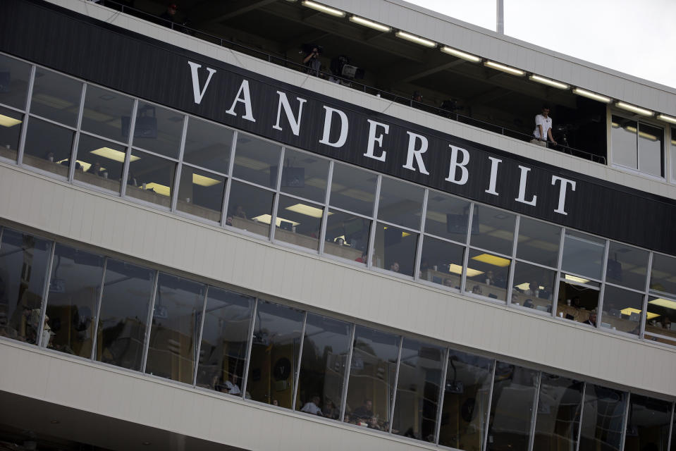 The press box and suites in Vanderbilt Stadium are seen during an NCAA college football game between Vanderbilt and Austin Peay Saturday, Sept. 19, 2015, in Nashville, Tenn. Vanderbilt won 47-7. (AP Photo/Mark Humphrey)