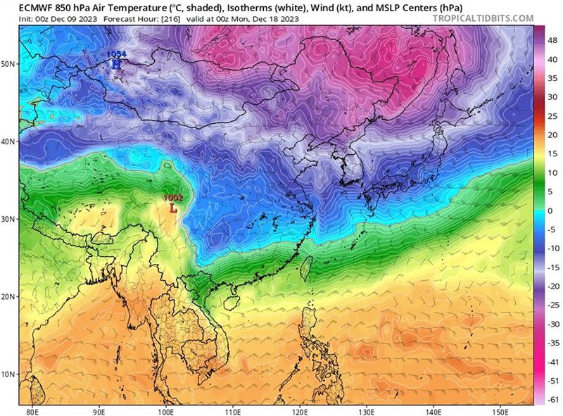 下週六的冷空氣強度將達大陸冷氣團等級。（圖／翻攝自「觀氣象看天氣」臉書）