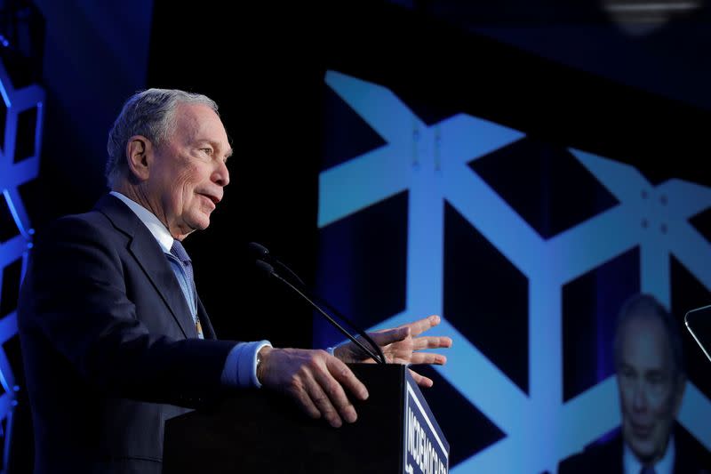 U.S. Democratic presidential candidate Michael Bloomberg stands after speaking at a North Carolina Democratic Party event in Charlotte, North Carolina