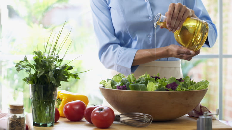 Woman making a salad