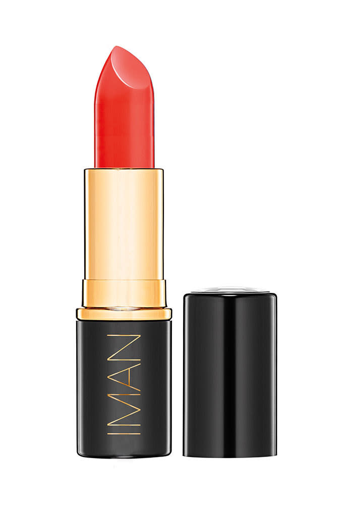 <p>Created my supermodel Iman, this orangey shade is especially flattering on darker skin tones. <a href="http://imancosmetics.com/shop/products/lips/lipstick/kinky-pink" rel="nofollow noopener" target="_blank" data-ylk="slk:IMAN Luxury Moisturizing Lipstick in Hot;elm:context_link;itc:0;sec:content-canvas" class="link ">IMAN Luxury Moisturizing Lipstick in Hot</a> ($10)</p>