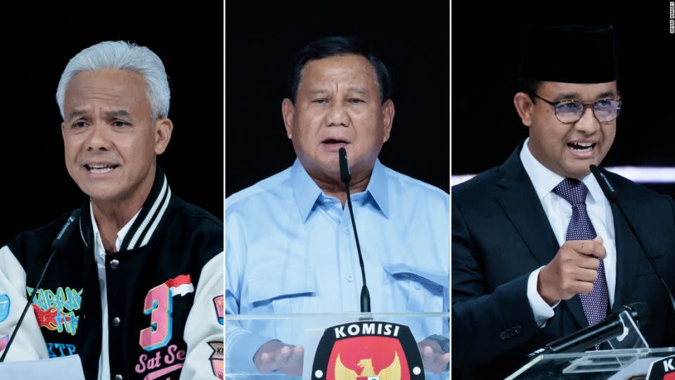 Indonesia's 2024 presidential candidates — Ganjar Pranowo (L), Prabowo Subianto and Anies Baswedan (R) - Getty Images