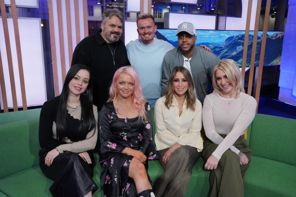 (left to right) Tina Barrett, Paul Cattermole, Hannah Spearritt, Jon Lee, Rachel Stevens, Bradley McIntosh and Jo O'Meara, of S Club 7 during filming for The One Show in London, after announcing they are reuniting for a UK tour later this year in celebration of their 25th anniversary.