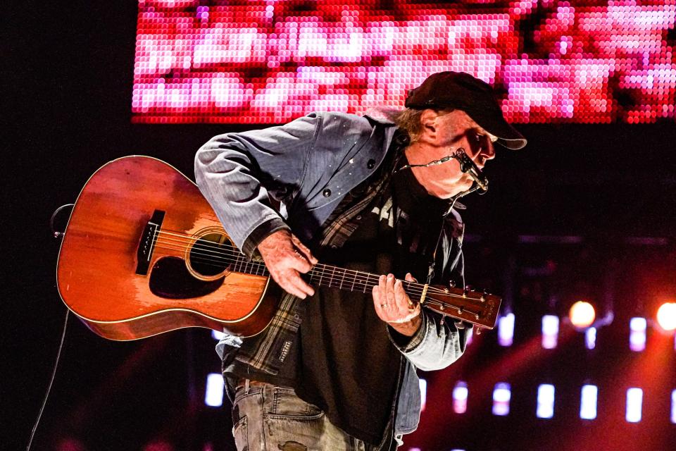 Neil Young performs at Farm Aid 2023 on Saturday, Sept. 23, 2023, at Ruoff Music Center in Noblesville Ind.