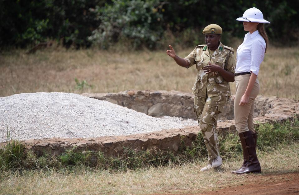 While in Kenya during her week-long trip to Africa, First Lady Melania Trump wore a pith helmet, long considered a symbol of colonialism.