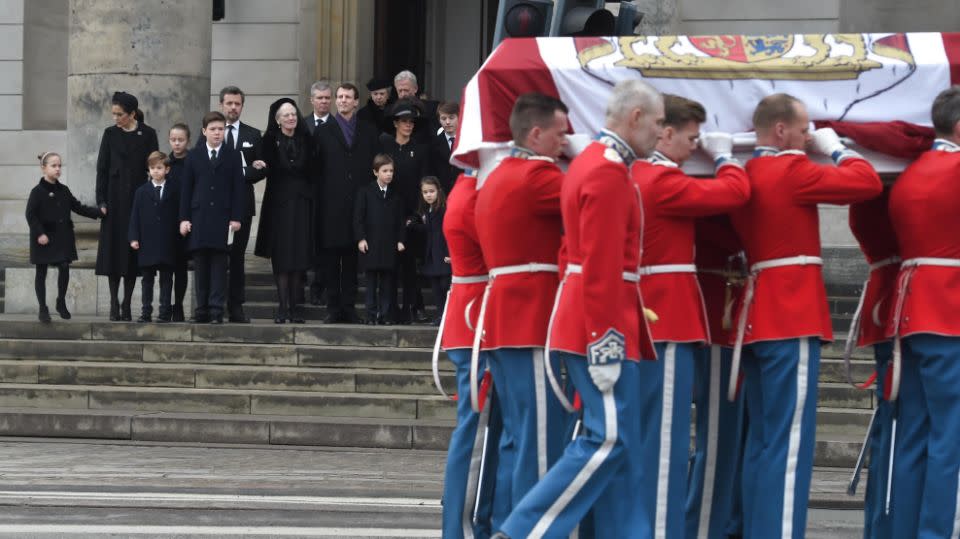 The Danish royal family, including Mary's four children, gathered on the steps outside the church. Photo: Getty