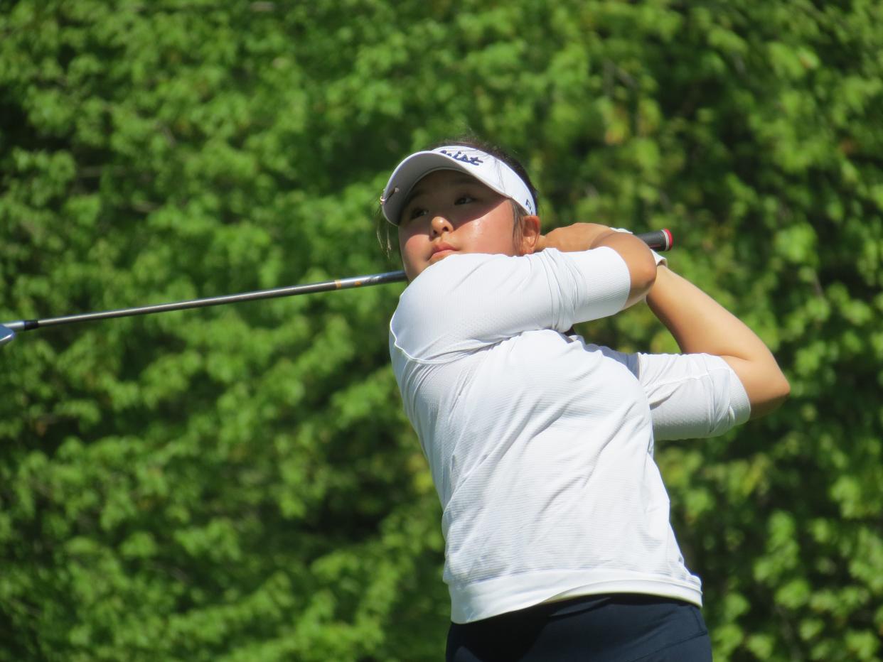 Junior Inha Jun, shown earlier in the season, led Holy Angels to the Girls North sectional golf title at Great Gorge CC in Vernon on Monday, May 6, 2024.