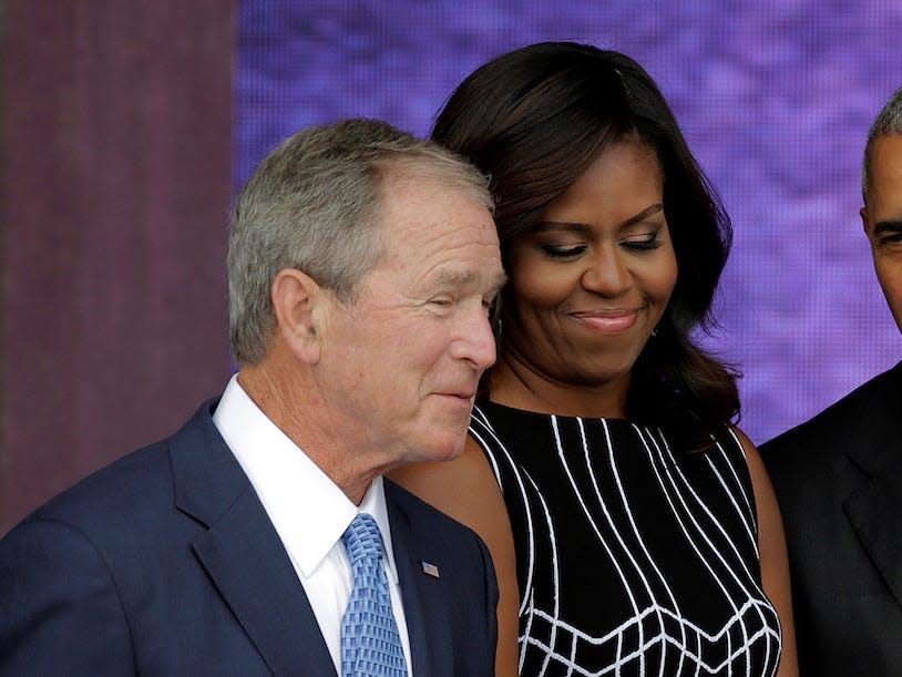 U.S. President Barack Obama, U.S. First Lady Michelle Obama, former U.S. President George W. Bush and former First Lady Laura Bush attend the dedication of the Smithsonian’s National Museum of African American History and Culture in Washington, U.S., September 24, 2016.