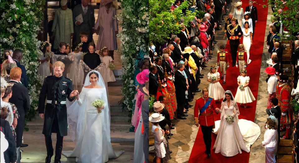 Both weddings followed traditions of having the families follow the newlyweds down the aisle. [Photo: Getty]