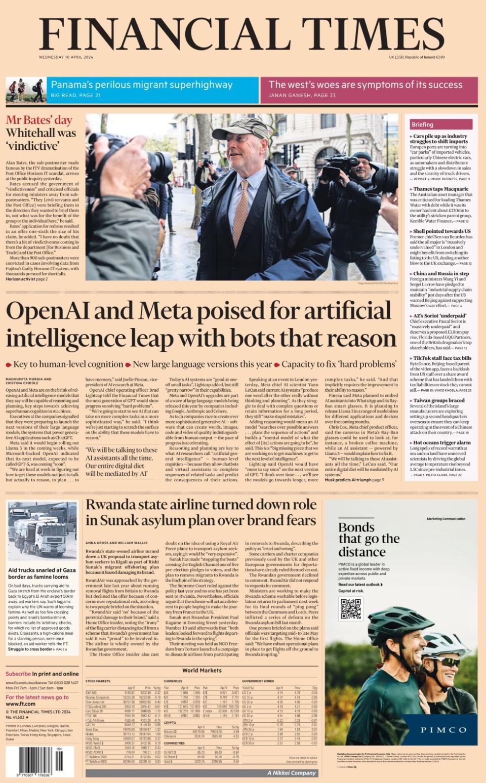 The headline in the Financial Times reads: OpenAI and Meta poised for artificial intelligence leap with bots that reason
