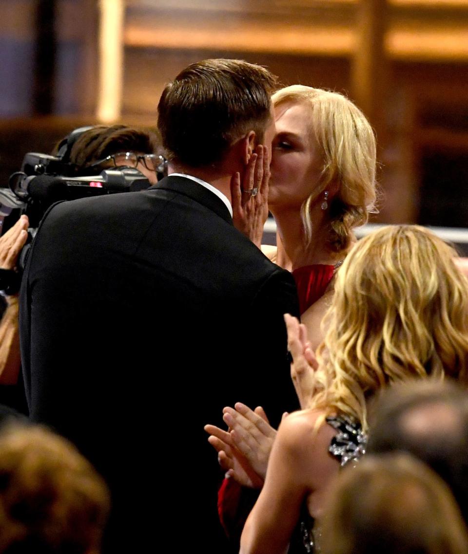 <p>During the 2017 Emmys, Nicole Kidman won the award for Outstanding Supporting Actor in a Limited Series or movie. As she got up to accept the award, everyone was shocked to watch her kiss her co-star Alexander Skarsgaard on the lips—in front of her husband, Keith Urban. Kidman has explained it away as no big deal, but it was still a surprise. </p>