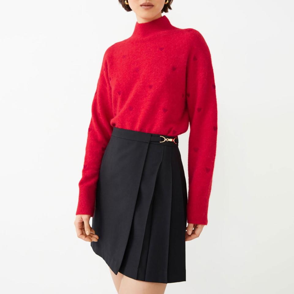 Heart Embroidered Mock Neck Sweater