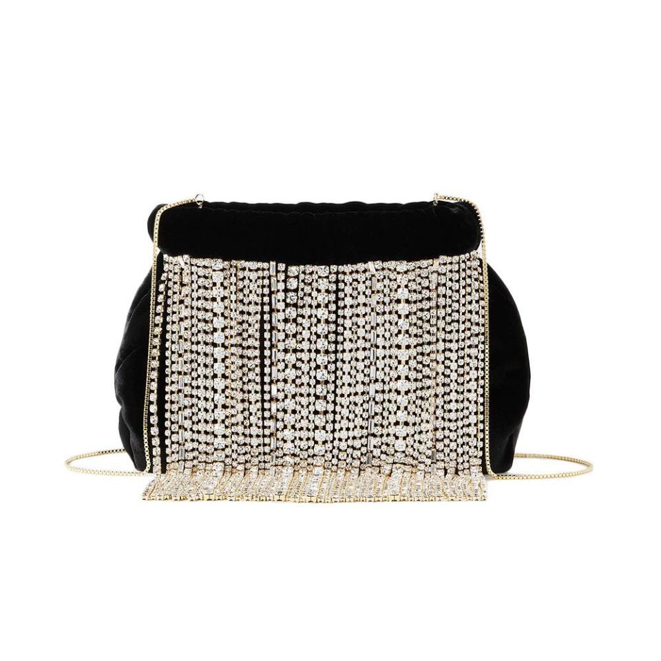 Crystal-Embellished Velvet Shoulder Bag