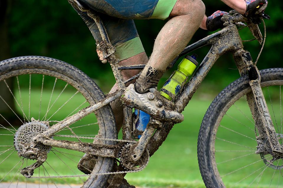 Riders and their machines were covered with mud Saturday during the Mohican Mountain Bike Race.