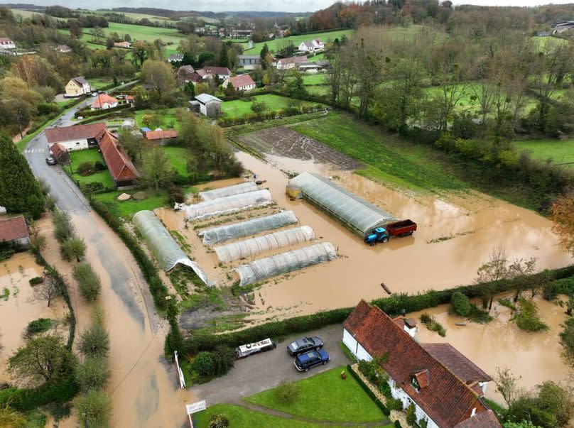 A nightmare for farmers: A flooded farm in the town of Montcravel, Pas-de-Calais