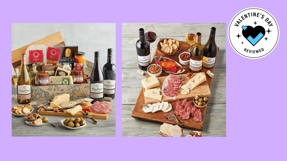 Best wine gift baskets for Valentine’s Day: Deluxe antipasto assortment with wine