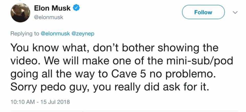 A screenshot of the now-deleted Musk tweet.