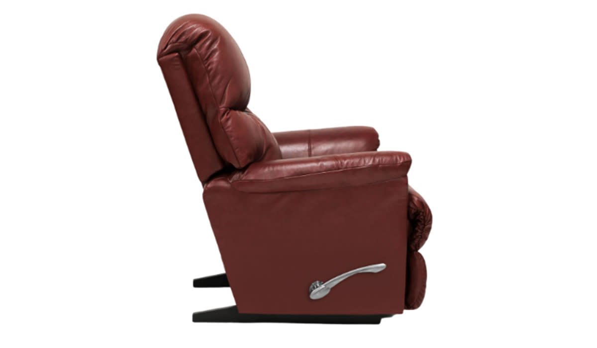 Red rocker recliner shown from side view