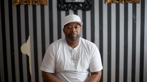 PHOTO: Wayne Jones speaks about his mother, 65-year-old Celestine Chaney, who was killed in the May 14, 2022, mass shooting at the Tops supermarket in the East Side neighborhood of Buffalo, New York.  (Alysha Webb/ABC News)