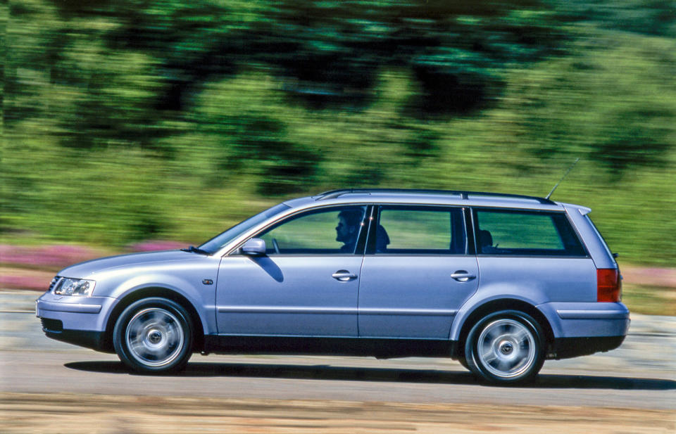 <p>The fifth-generation Passat was from a time when maker Volkswagen was out to show the world that it could mix it with the premium brand elite. Sharing its platform and many of its longways-mounted engines with the original Audi A4, it had unmistakable ‘90s-era <strong>aerodynamic styling</strong>, a beautifully built interior, and offered more choice on engines and drivetrains than Mondeo man would have known what to do with.</p><p>Today the ‘W8’ versions are like <strong>unicorns</strong>, but 20-valve 1.8Ts, VR5s and V6s – some with four-wheel drive – aren’t so tricky to find.</p><p><strong>We found:</strong> 2002 Volkswagen Passat 2.5 TDI V6, 70,000 miles - £2400</p>