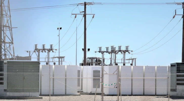 Battery storage at a Solar Farm with switchgear or switch gear in the background