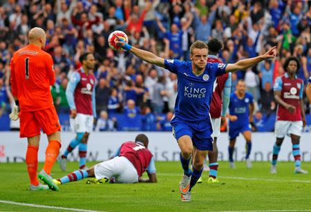 Leicester City's Jamie Vardy celebrates scoring their second goal Reuters / Darren Staples Livepic