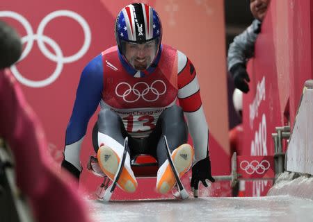 Feb 10, 2018; Pyeongchang, South Korea; Chris Mazdzer (USA) competes in the luge single during the Pyeongchang 2018 Olympic Winter Games at Olympic Sliding Centre. Mandatory Credit: Eric Seals-USA TODAY Sports