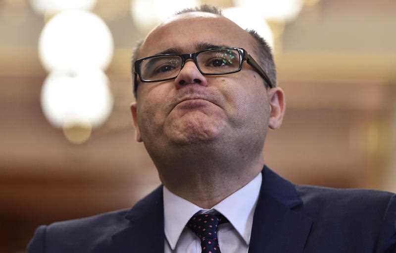 Former Victorian Small Business Minister Adem Somyurek speaks at a media conference at Victorian parliament in Melbourne in 2015.