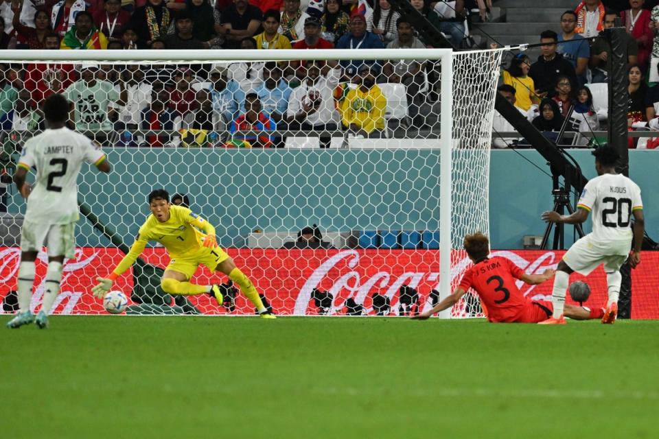 Mohammed Kudus anotó dos veces y su segundo de la tarde ganó el partido para Ghana (AFP vía Getty)