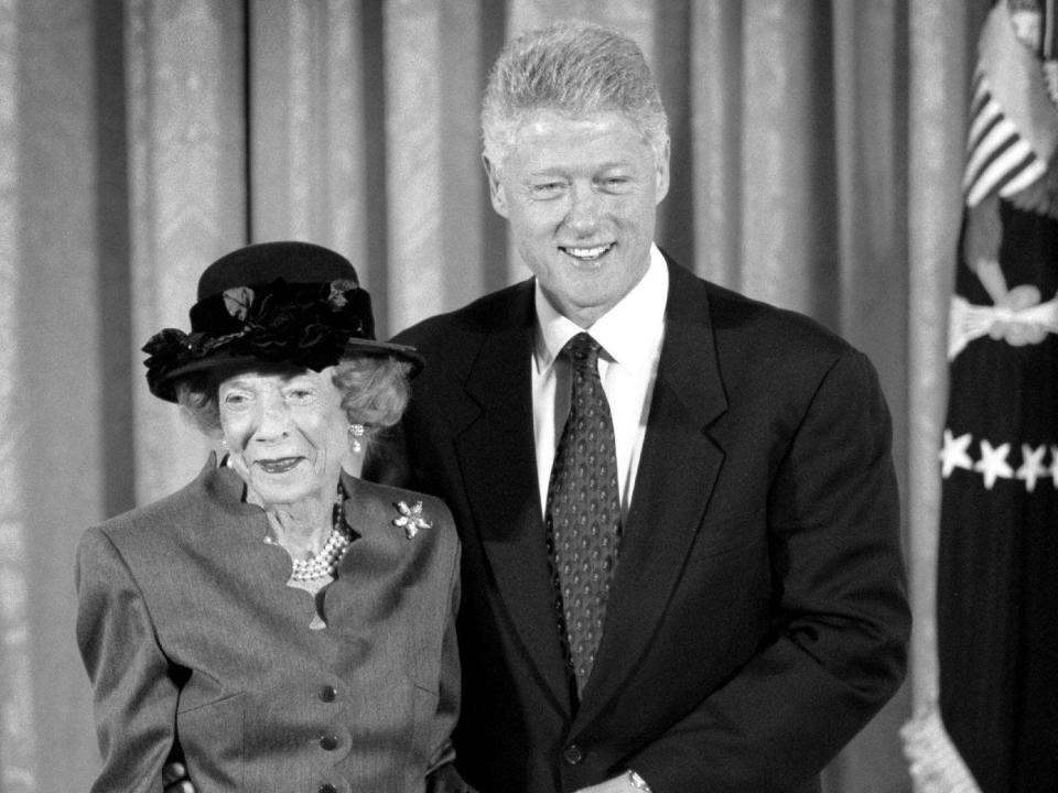 Brooke Astor receives a Presidential Medal of Freedom from Bill Clinton