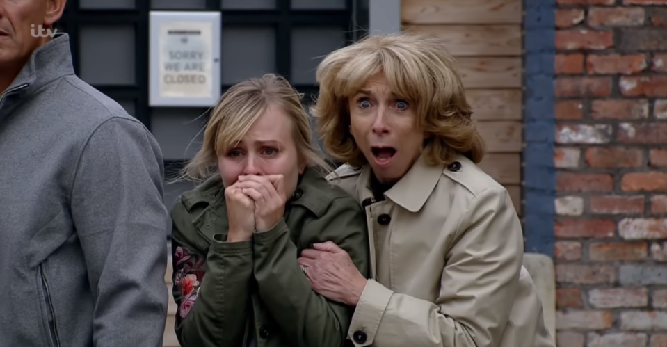 Sarah Platt and Gail Platt react to David's car crash in Coronation Street