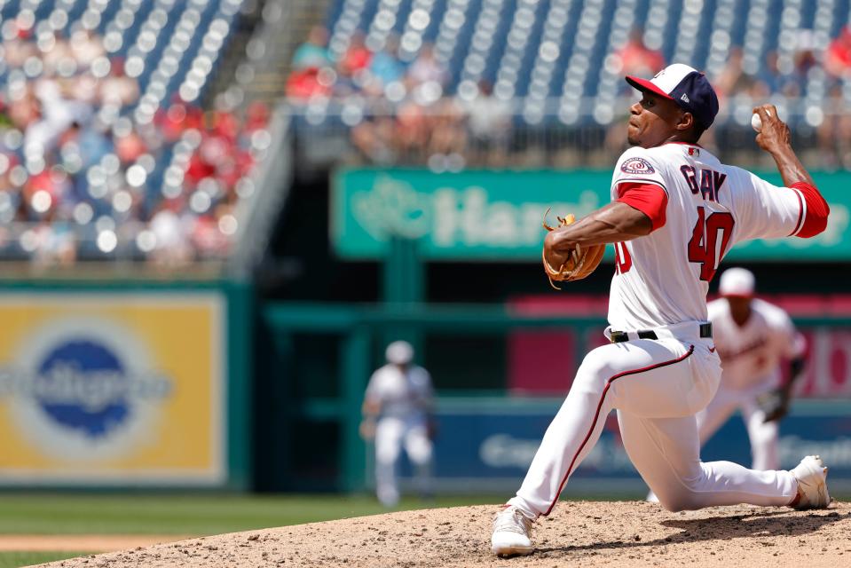 May 29, 2022; Washington, District of Columbia, USA;  Washington Nationals starting pitcher Josiah Gray (40) pitches against the Colorado Rockies during the fourth inning at Nationals Park. Mandatory Credit: Geoff Burke-USA TODAY Sports