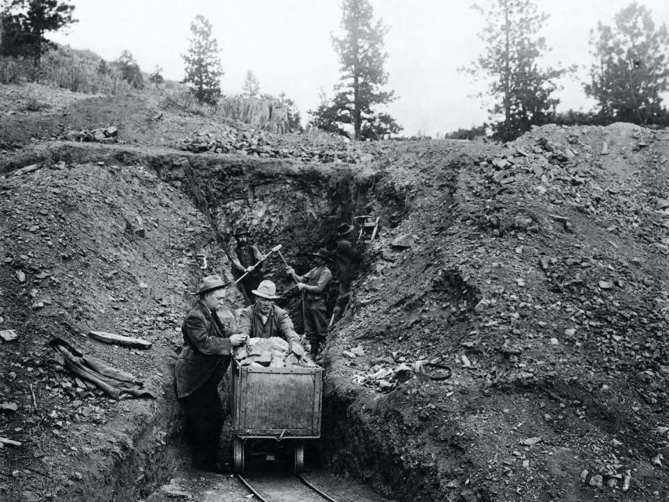 Miners work at Little Giant Mine in the Pike National Forest in Colorado in the early 1900s.