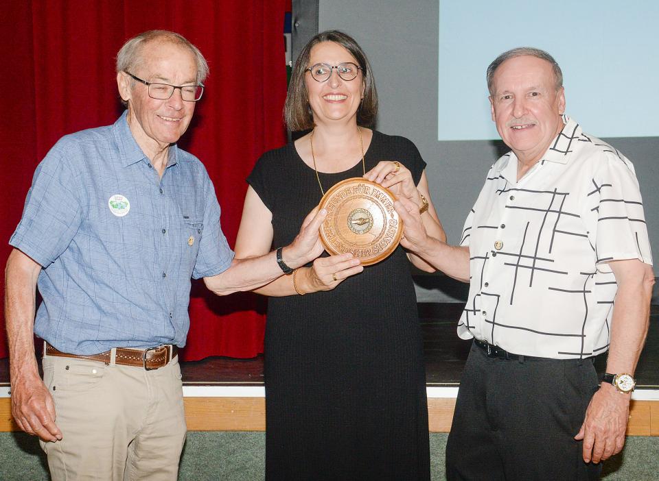 In 2003 Tony Abele, Mike Grosek and then Mayor of Dewangen, Germany Margit Schmid were presented three pieces of of the friendship world puzzle and asked that anytime a major friendship event was held that those three pieces would come back together to celebrate the occasion. Abele, Dewangen Mayor Andrea Zeissler and Grosek honored that July 8 as the group celebrated their 20th anniversary.