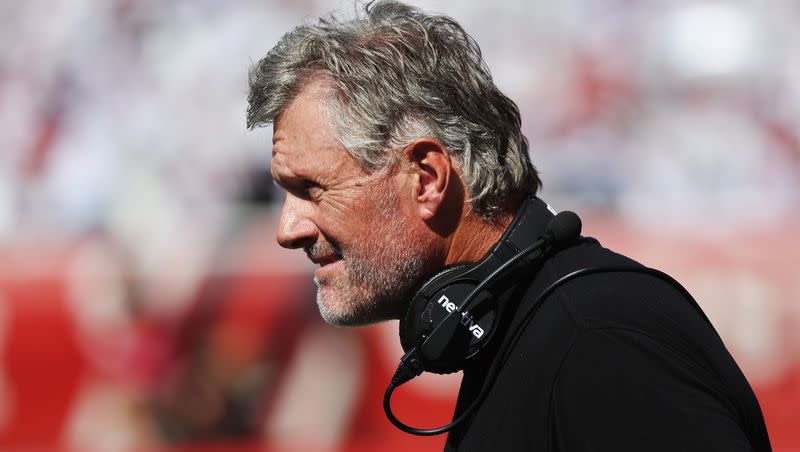 Utah Utes head coach Kyle Whittingham watches the action in Salt Lake City on Saturday, Sept. 23, 2023.