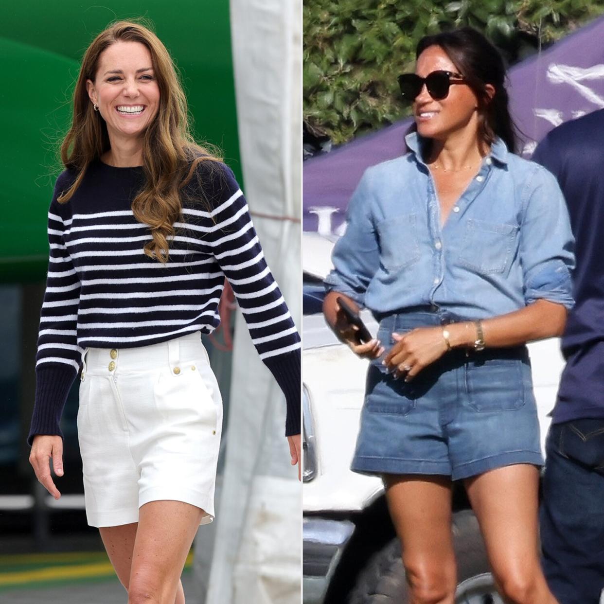 Catherine, Duchess Of Cambridge is seen during her visit to the 1851 Trust and the Great Britain SailGP Team; Meghan Markle hangs out with the Polo WAGS as she enjoys a cold drink and watches Prince Harry play Polo