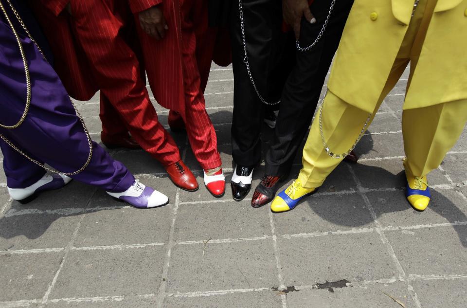 Men dressed in "Pachuco" style show their two-toned shoes in Mexico City