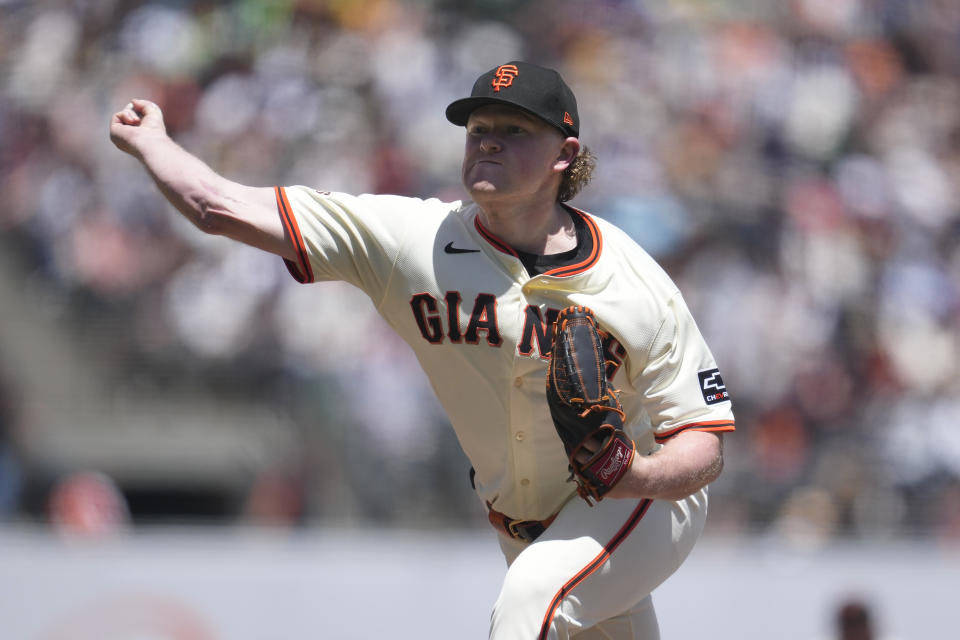 San Francisco Giants pitcher Logan Webb works against the Houston Astros during the sixth inning of a baseball game in San Francisco, Wednesday, June 12, 2024. (AP Photo/Jeff Chiu)