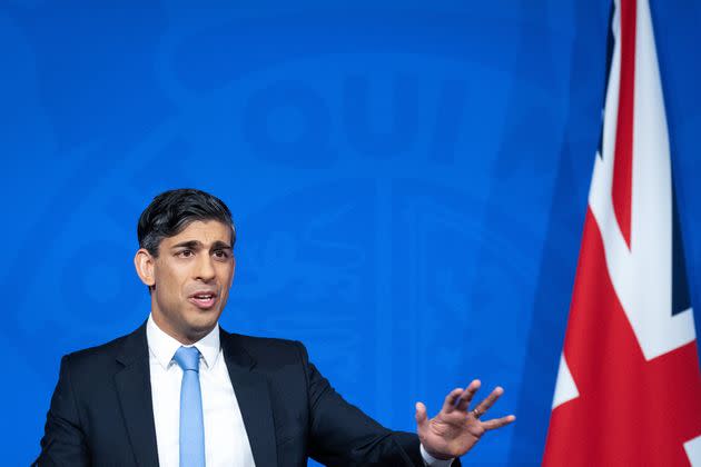 Rishi Sunak hosts a press conference at Downing Street the morning after he saw off a Tory rebellion to win the Commons’ backing for his flagship Safety of Rwanda Bill.